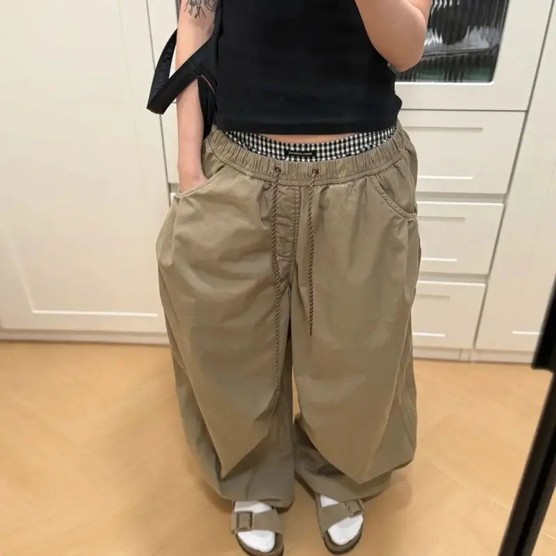 

Весенне-летние новые ретро-брюки в японском стиле, плиссированные, широкие, свободные, на шнуровке, в стиле рабочей одежды, повседневные, женская одежда