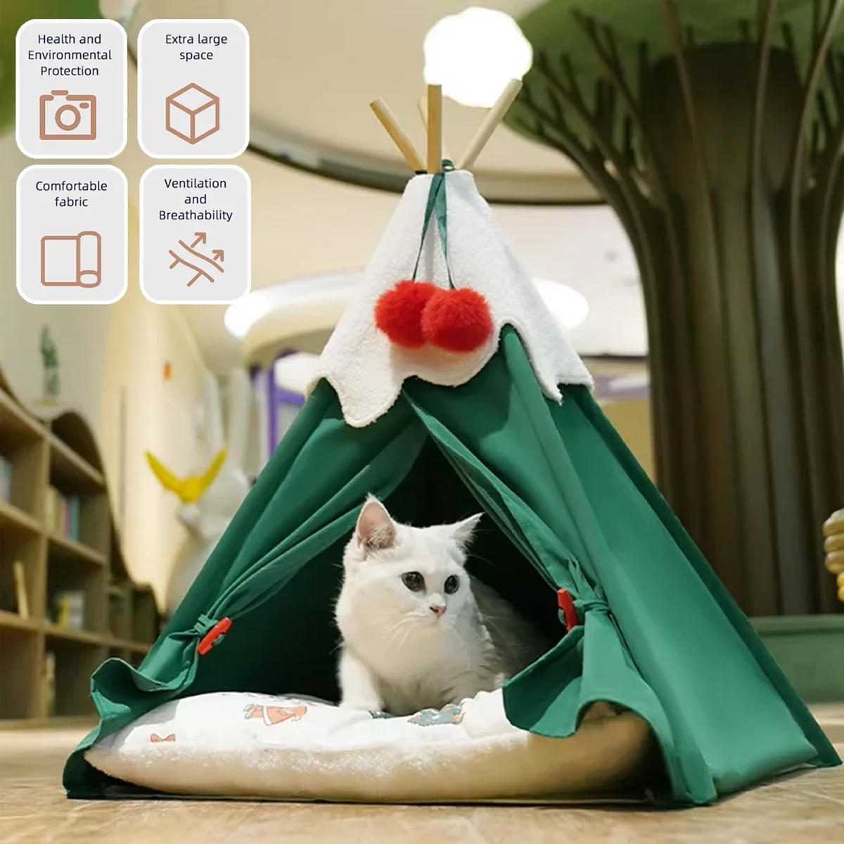 Foldable Semi-enclosed Tent Pet Bed for Cats Xmas Sonwman Shaped Waterproofing Breathable Camping Teepee Puppy Nest Cat Supplies