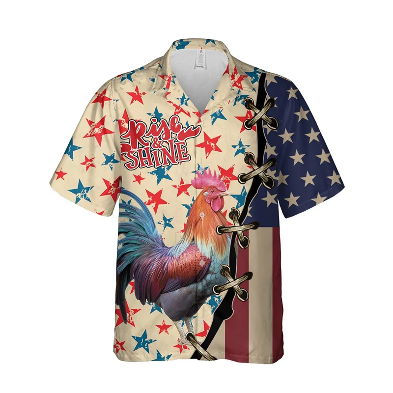 

Fashion Luxury Rooster Graphic Shirts For Men Clothes Casual Animal Chicken Short Sleeve Lapel Blouse Hawaiian Hip Hop Blouses