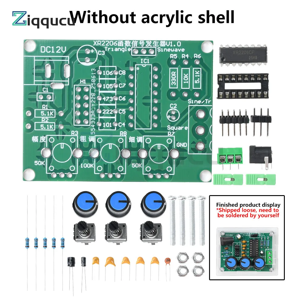 

XR2206 Signal Generator Module 1Hz-1MHz Adjustable Frequency Sine Triangle Square Wave DIY Kit DC 9-12V for Electronic Testing