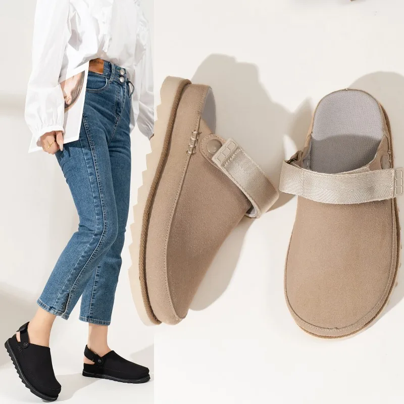 2024 New Soft-soled Leather Women's Baotou Slippers Couple Fashion Breathable Casual Comfortable Half-support Shoes