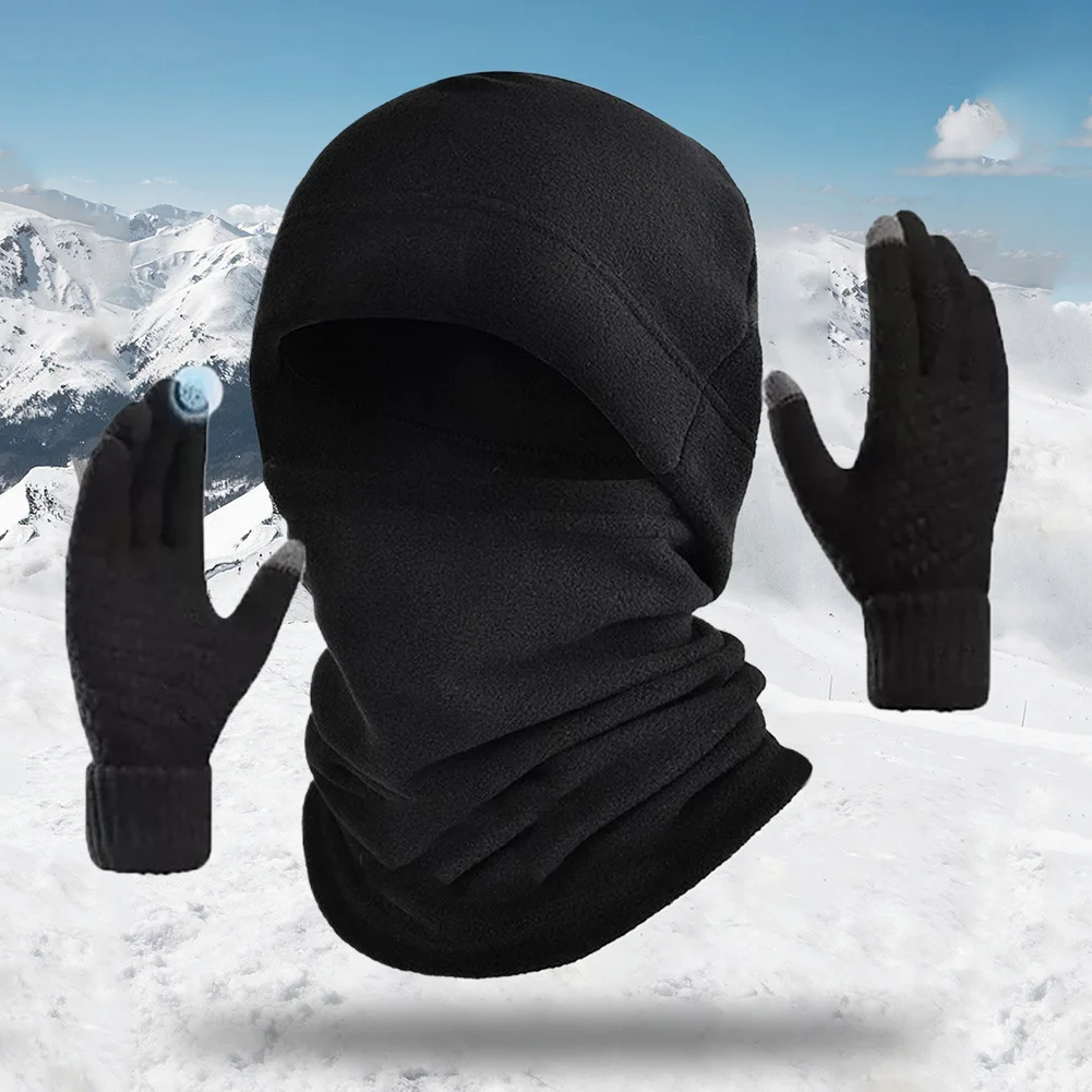 Chapeau d'hiver avec foulards et gants pour écran tactile, casquette de montre coupe-vent en polaire pour Sports de plein air, Ski, cyclisme, pour hommes et femmes