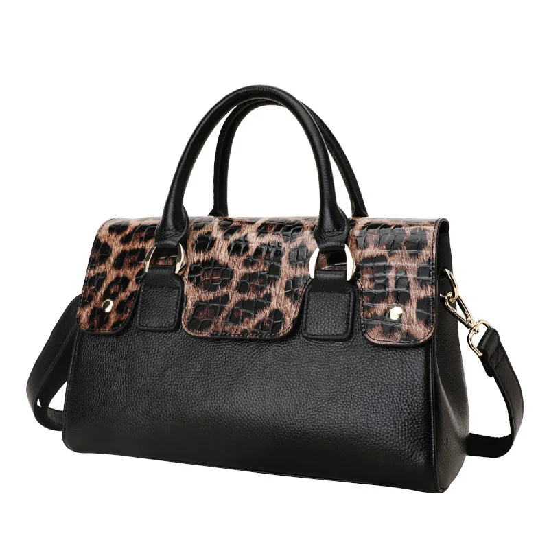 Imagem -03 - Bolsa de Ombro Portátil de Couro Genuíno para Mulheres Bolsa Feminina Estampa de Leopardo Moda Europeia e Americana Nova