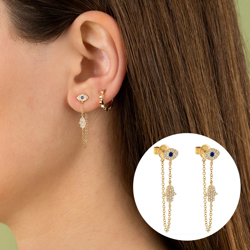 BOAKO Real 925 Sterling Silver Jewelry Accessories Piercing Eyes CZ Stud Earrings For Women Fashion Earrings Female Pendientes