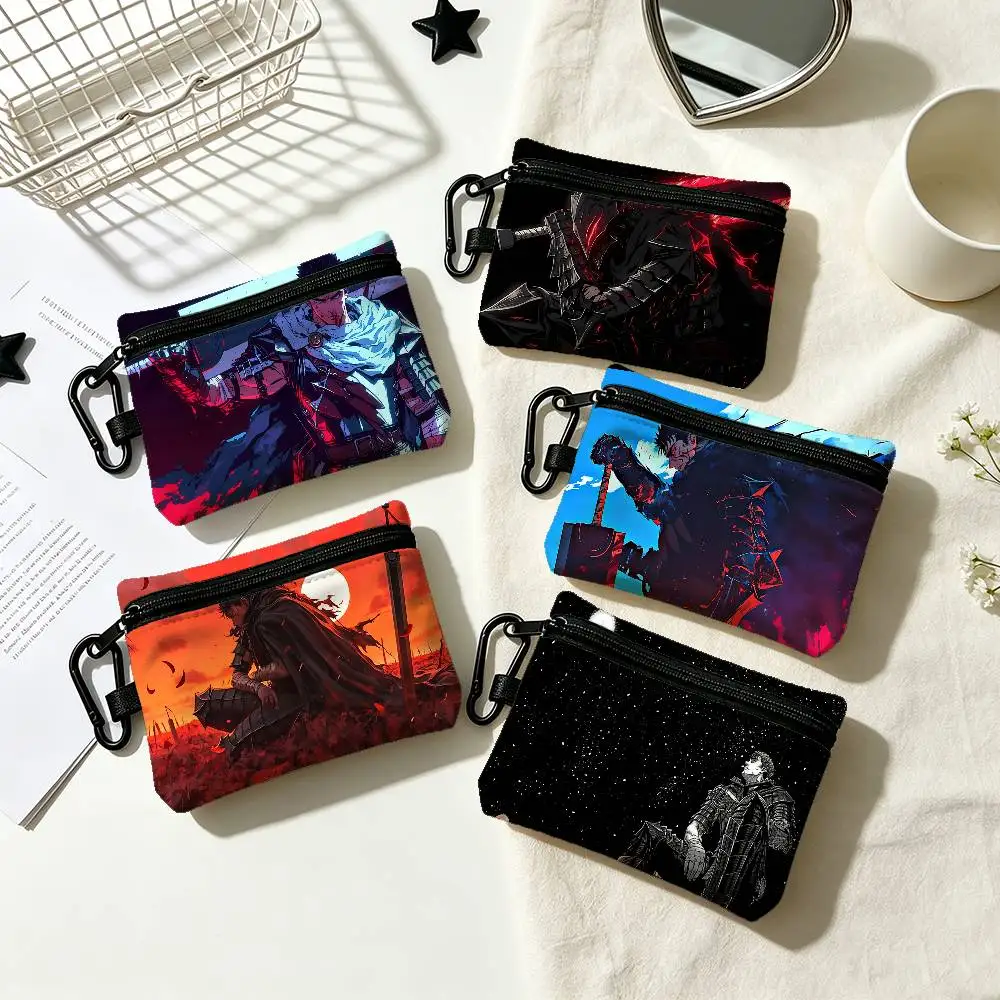 B-BERSERK Portable Oxford Fabric Mini Wallet Carabiner Design Small Coin Bag For Cards Keys Earphones