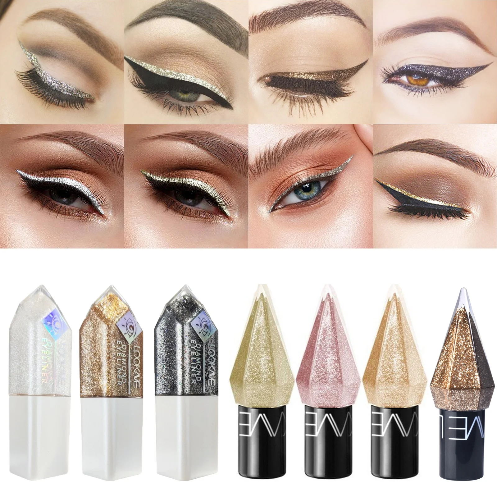 Mini lápiz delineador de ojos líquido con purpurina, resistente al agua, púrpura, rosa, dorado, delineador de ojos de larga duración, secado rápido, cosméticos de maquillaje de ojos