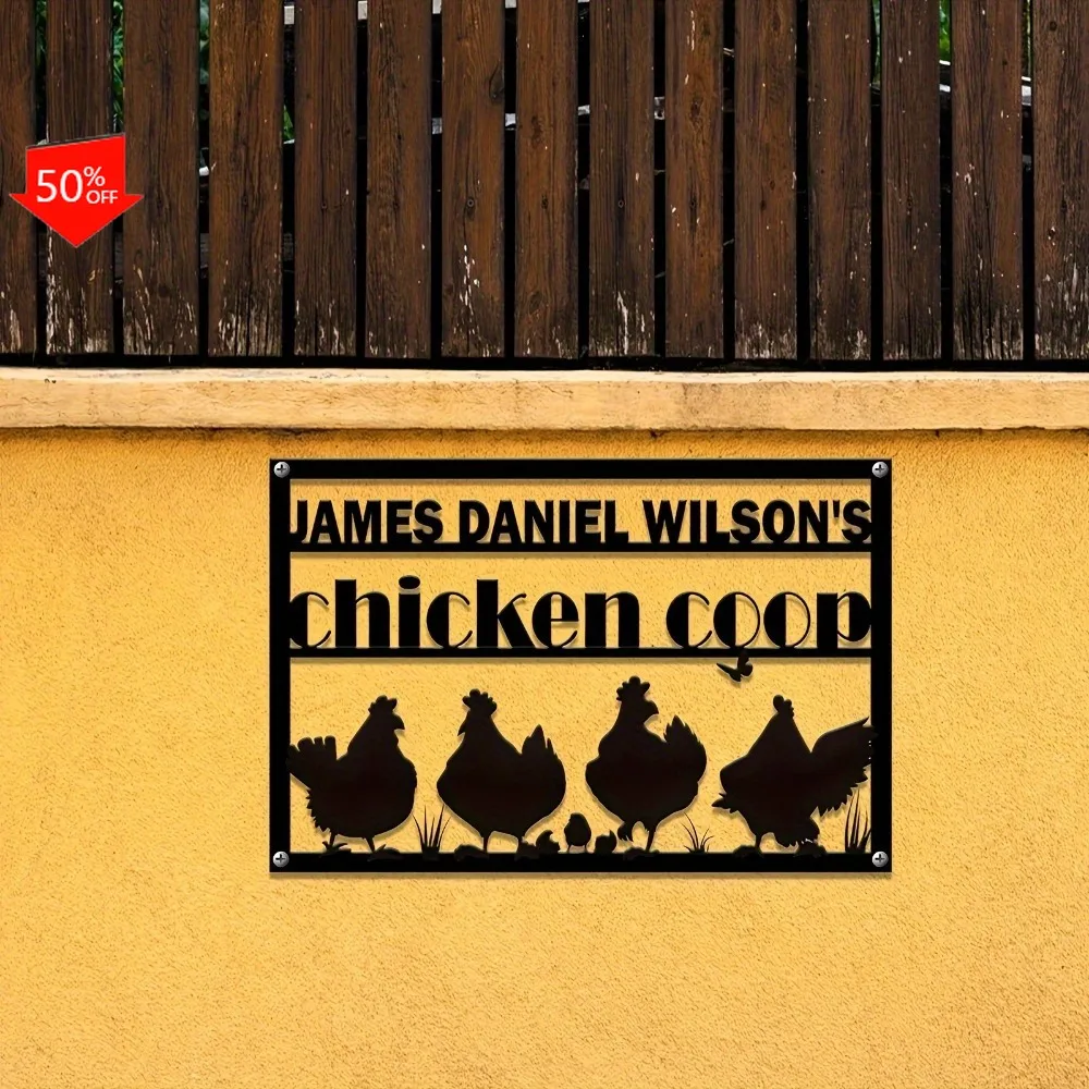 

1PC Custom Metal Sign for Chicken Coop Rustic Decor Add Family Name Ideal Wall Hanging Home Garden Gift Custom Sign Wall Sculptu