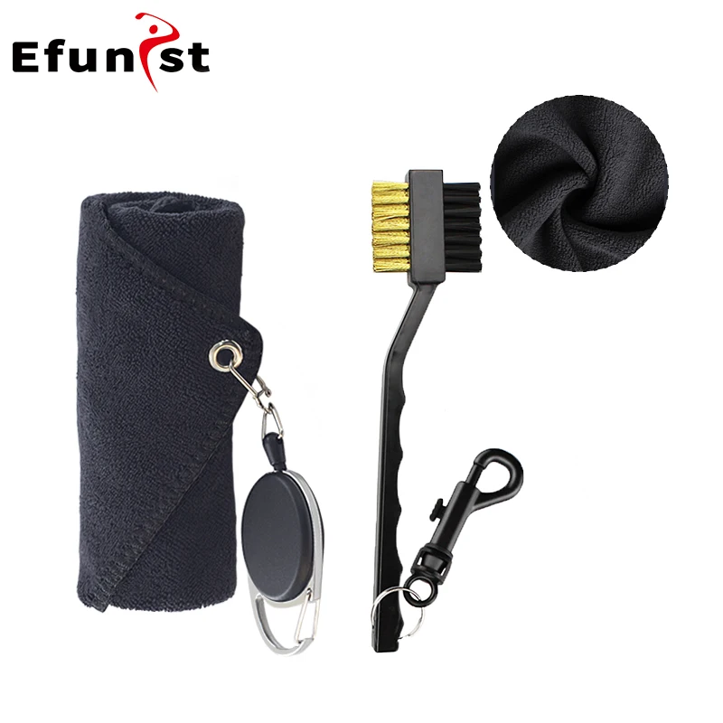 

Golf Club Cleaning Kit Polyester Fiber Towel & Nylon Brush with Sturdy Clip for Portable Course Maintenance Tool