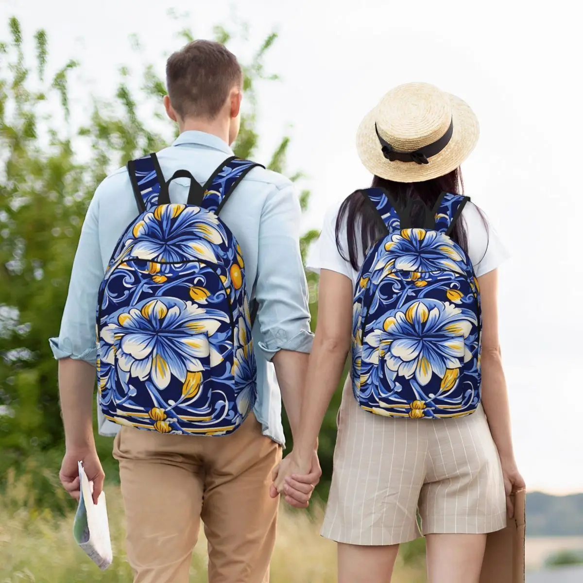 Italian Majolica Tile 20 Student Backpack School Bag Hiking Travel Daypack for Boys Girls Fashion Bookbag Shoulder Bags