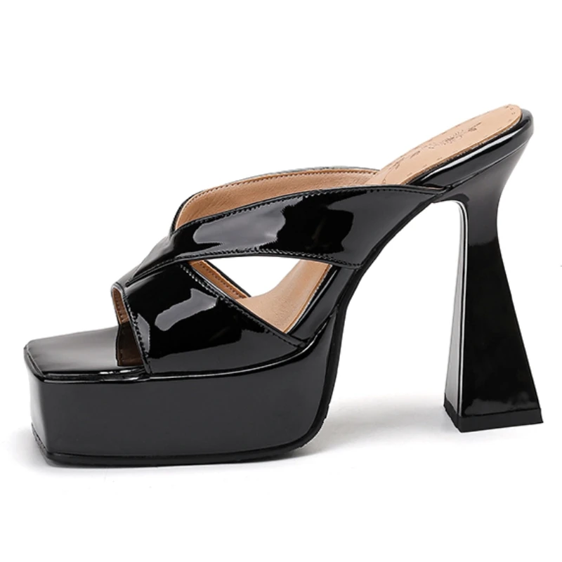 

Sexy Slippers Women Platform Black Silver High Heels Slides Luxury Summer Mules Shoes Ladies Flip Flops Large Size 45 Sandals