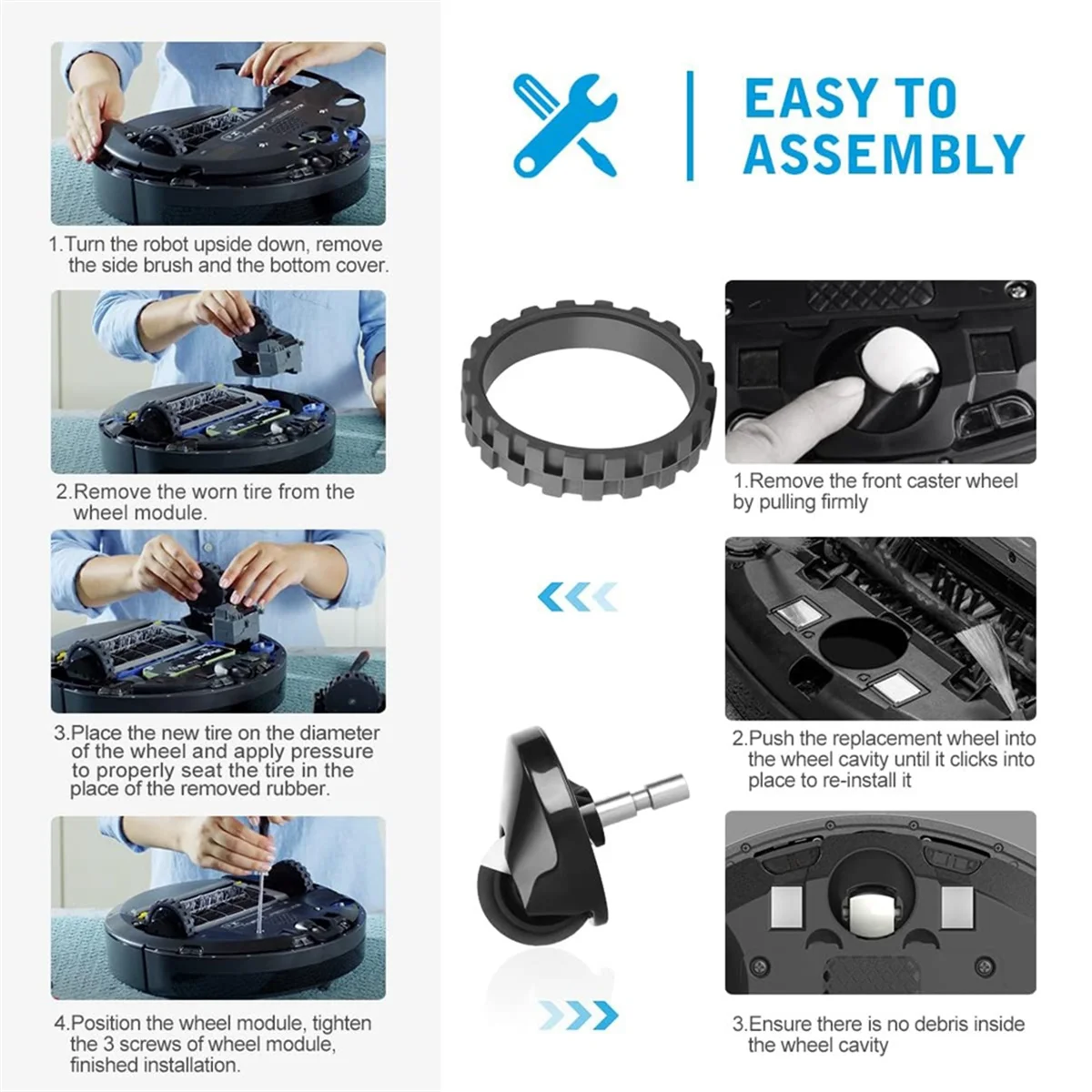 A74X ل اي روبوت رومبا I3 I3 + I4 I6 I6 + I7 I8 E5 E6 E7 J7 7550 3550 3150 5150 6198 7150 فرش جانبية للعجلات الأمامية