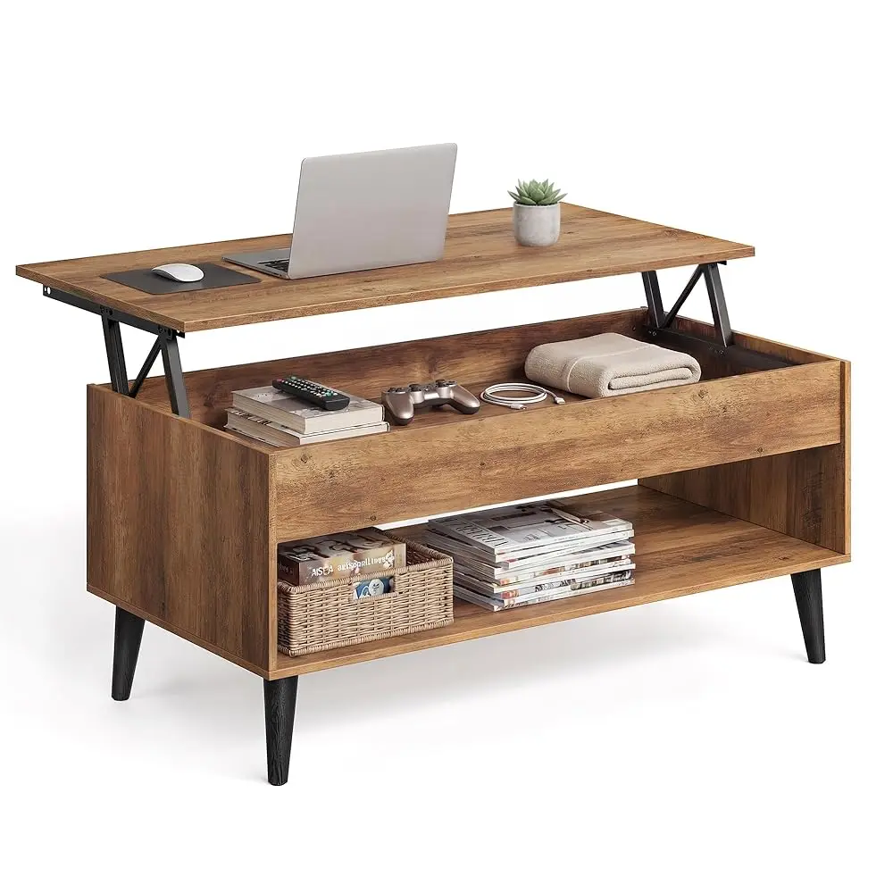 

Lift Top Coffee Table, Lift Tabletop Dining Table, Gas Spring, Hidden Compartment, Open Storage Shelf, for Living Room, Home