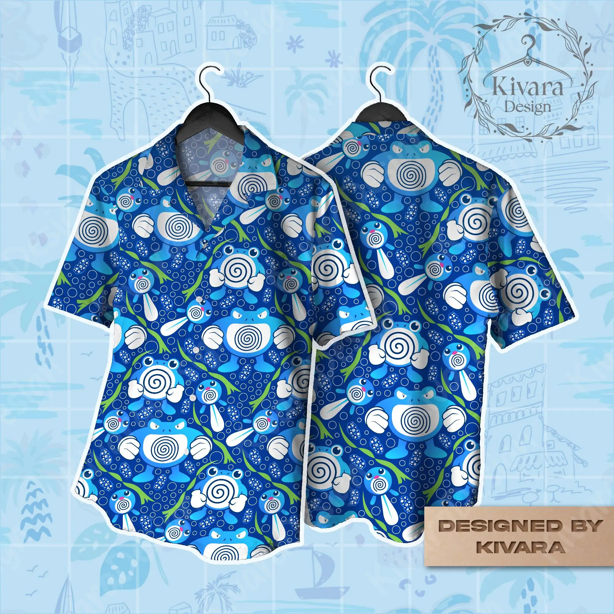 Poli Evolution Hawaiian Shirt Pokémon Anime POLIWHIRL Grafik-T-Shirt Sommer Freizeit Herren-T-Shirt Kinderbekleidung T-Shirt Y2k Frau – Detail 2