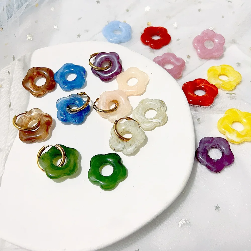 Multicolor Transparent Marbling Flower Earrings Ear Buckle Korean Style Flowers Ear Studs Resin Hollow Flower