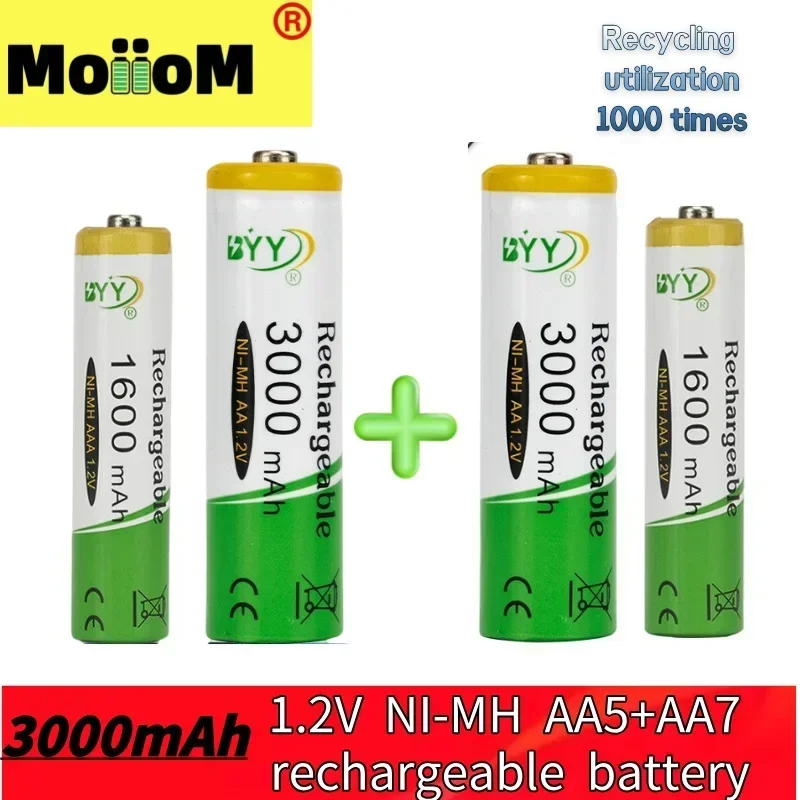 Piles rechargeables NI-MH populaires AA3000mAh et AAA1600mAh 1.2v AA nickelhydrogène AAA batterie rechargeable 1000 fois