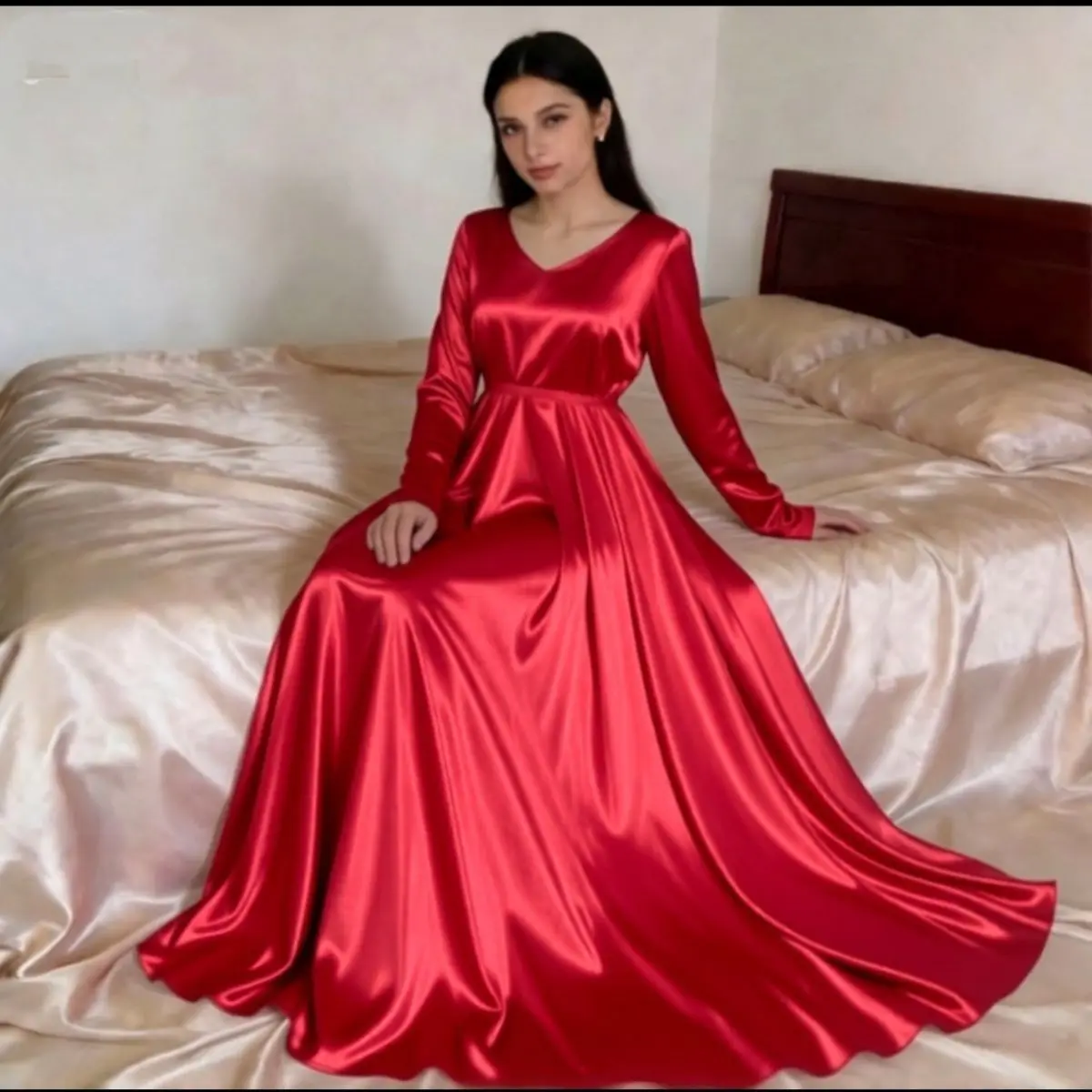 

Glossy Ice Silk Unisex Satin Long Dress Loose Pajamas Maxi Dress Pullover Elegant Dresses Sleeping Wear