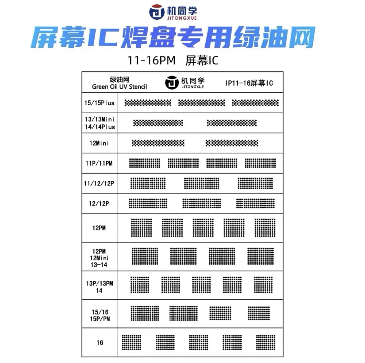 

JTX Solder Mask Green Oil UV Stencil Screen IC Pad Special Green Oil Mesh for iPhone 11-16 Pro Max Scrape Clean UV Curing