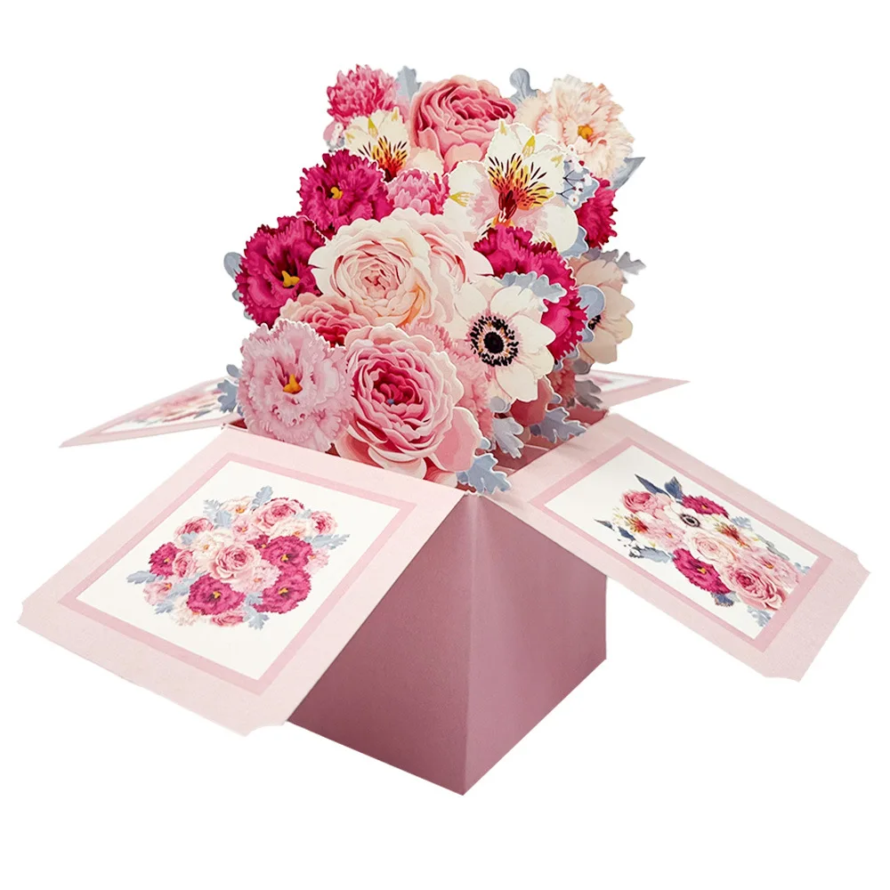 3D Rose Pop Up Card w/ Envelope Floral Paper Art for Birthday Valentine Wedding Gift​