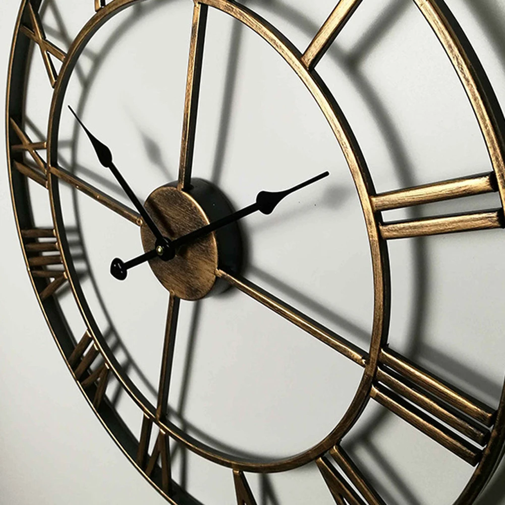 60CM Large 3D Wall Clocks Roman Numerals Retro Round Metal Iron Accurate Silent Nordic Hanging Ornament Living Room Decoration - view 6
