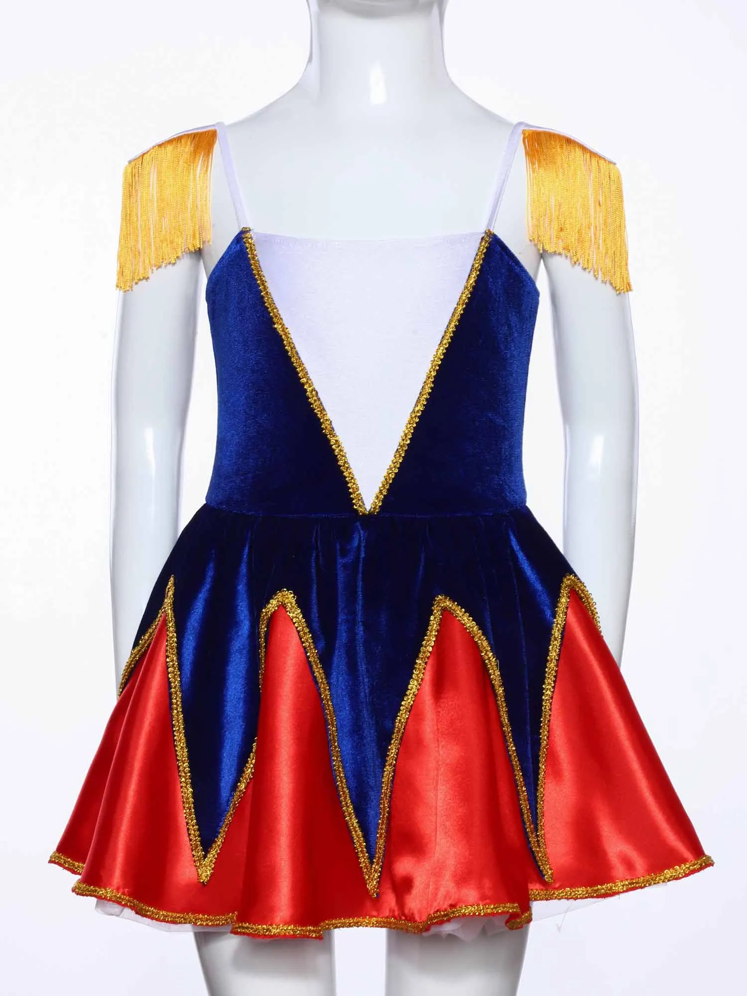 

Kids Girls Honour Guard Costume Tassel Shoulder Boards Velvet Tutu Dress for Drum Band Chorus Ringmaster Halloween Parade Show