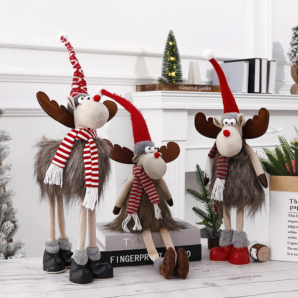 Large Christmas Elk Doll with LED Light Retractable Plush Christmas Decoration Figure Navidad Elk Children's Christmas Toy Gift