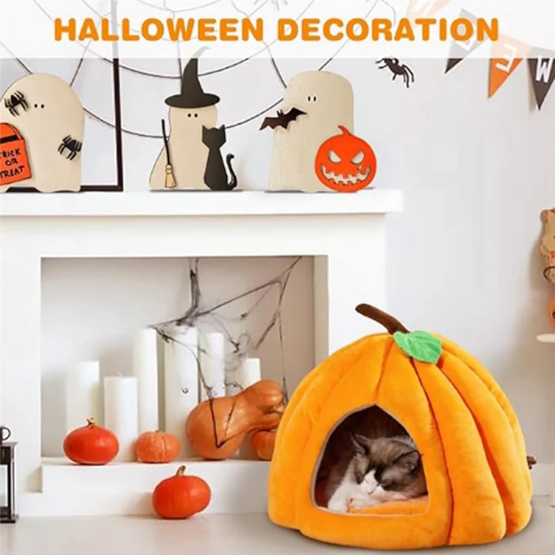 

A96K-Pumpkin Cat Bed, Cat Beds For Indoor Cats Pumpkin Shape Cat Cave Bed,Cat Tent With Removable Cushion