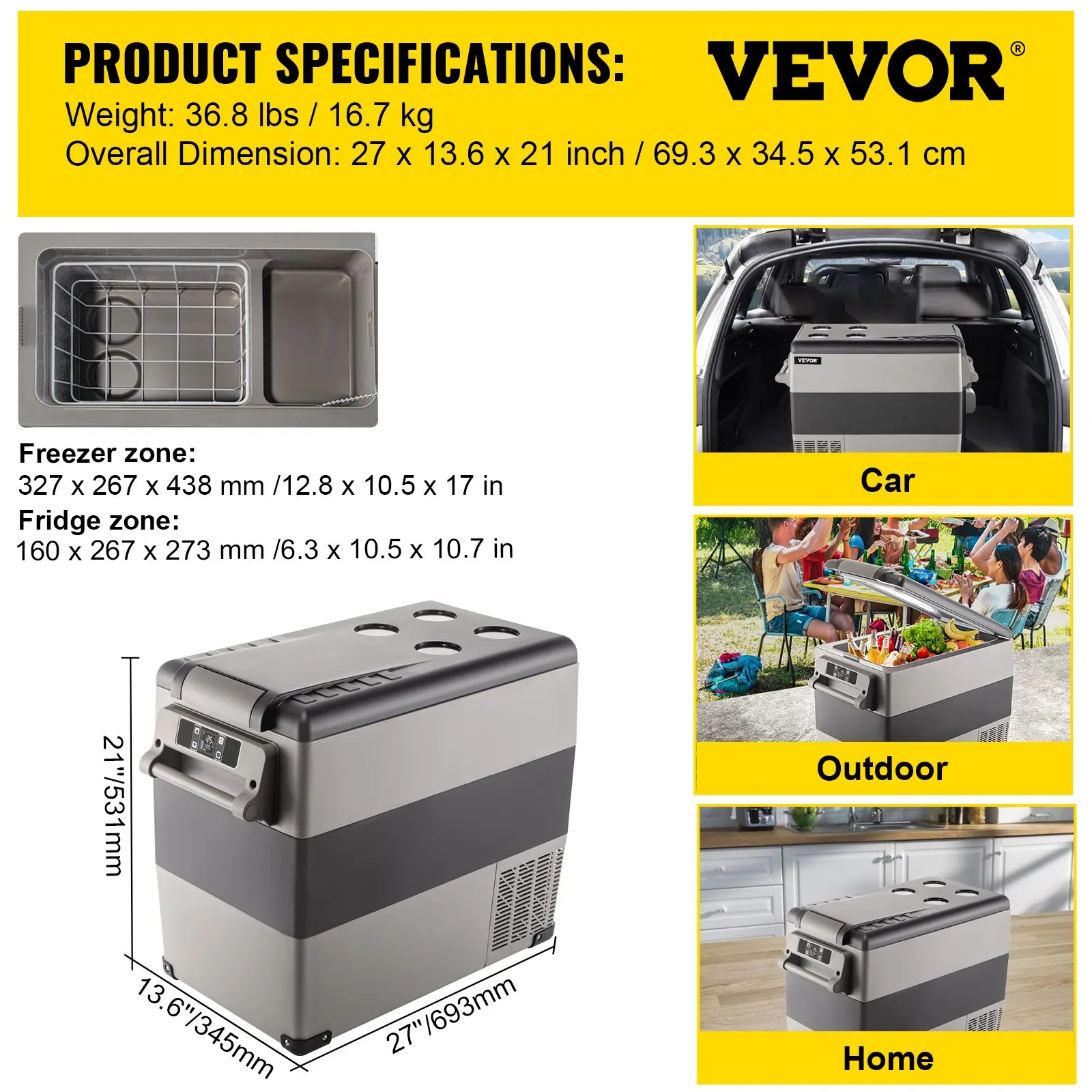 55L Electric Compressor Portable Small Refrigerator Cooler and Freezer for Home and Car Vehicular Use for RV Application