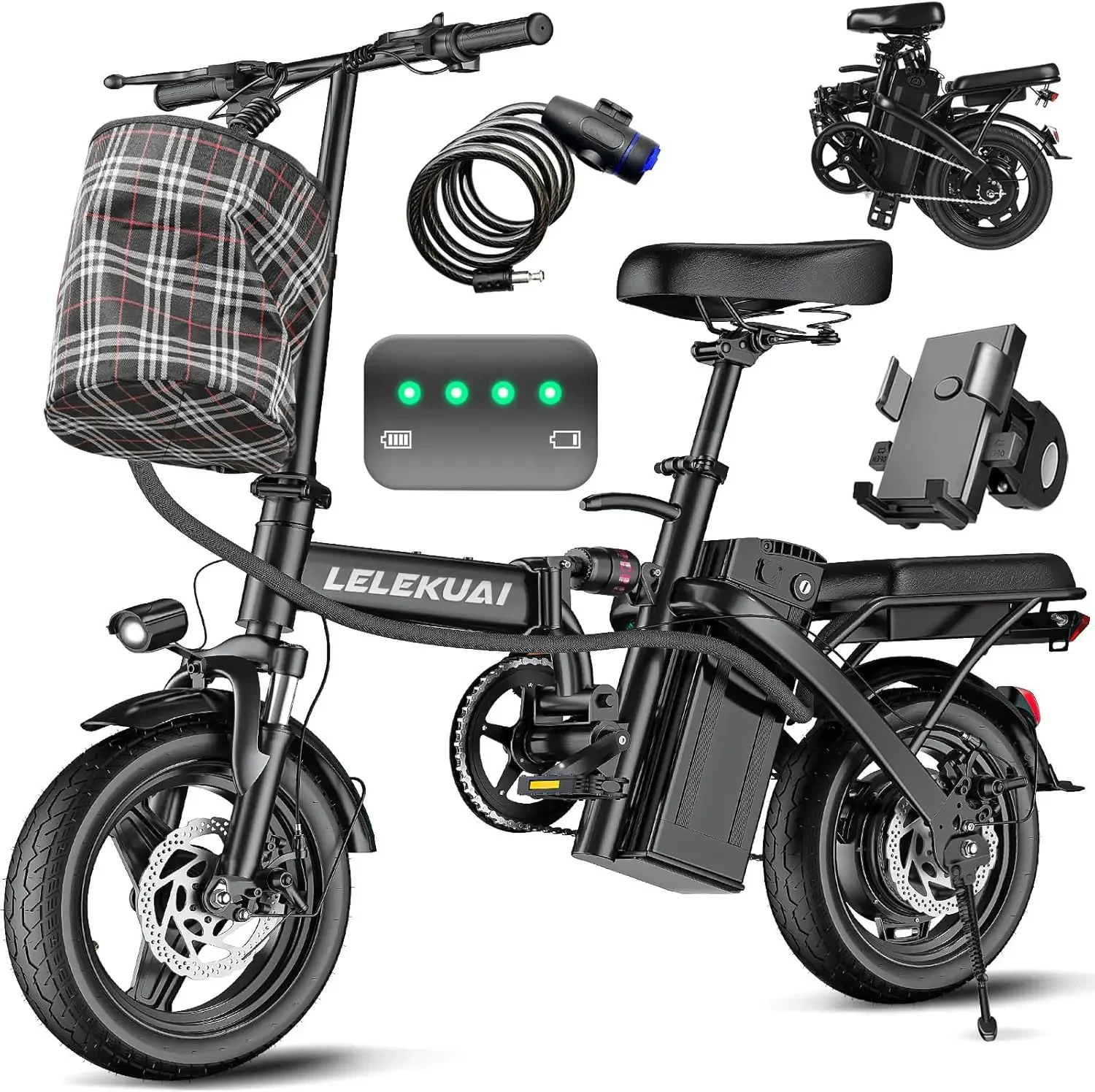 

Electric Bike for Adults and Teens, 520W-560W Motor, 20-24MPH, 32 Miles Range, 48V 10Ah Battery, 3-Level Pedal Assist, 14" Folda
