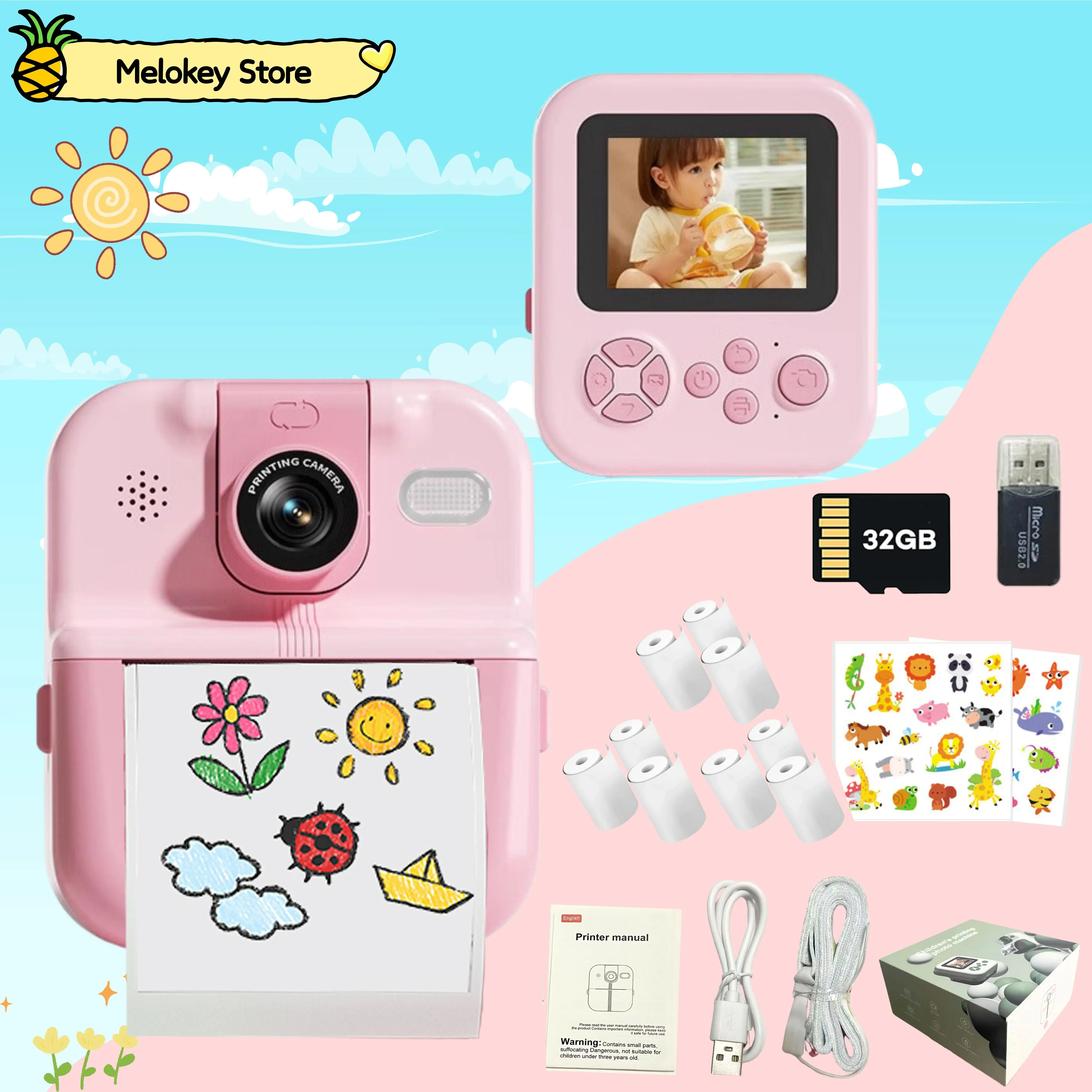 Kids Photo Camera Instantanea Lens Reversible Children Digital Camera for Photography Video Educational Toys Girls Boys Gifts