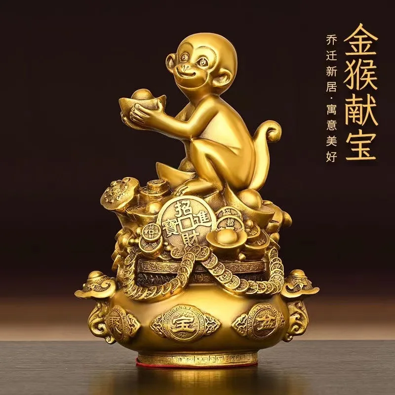 

Copper Monkey Ornaments Pure Copper Pot of Treasure Ruyi Monkey Living Room Office Decorations