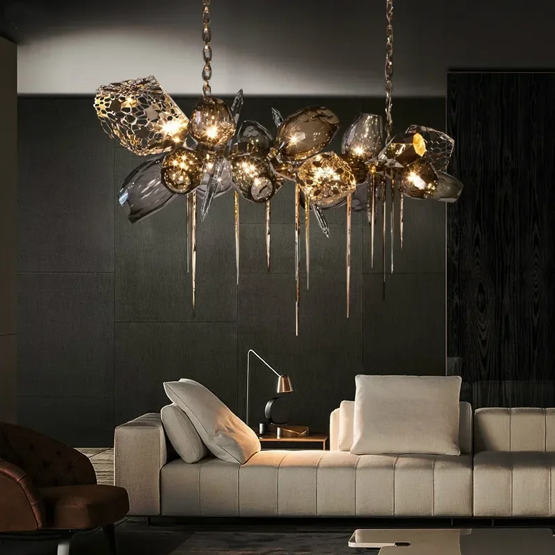 

Modern luxury high-end crystal glass string LED pendant light for villa living rooms indoor home decoration hanging G9 fixtures