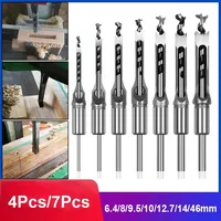 4/7Pcs 6.4/8/9.5/10/12.7/14/46mm Square Hole Drill Bits Set Auger Mortising Chisel Drill Woodworking Drill Tools For Wood Carvi