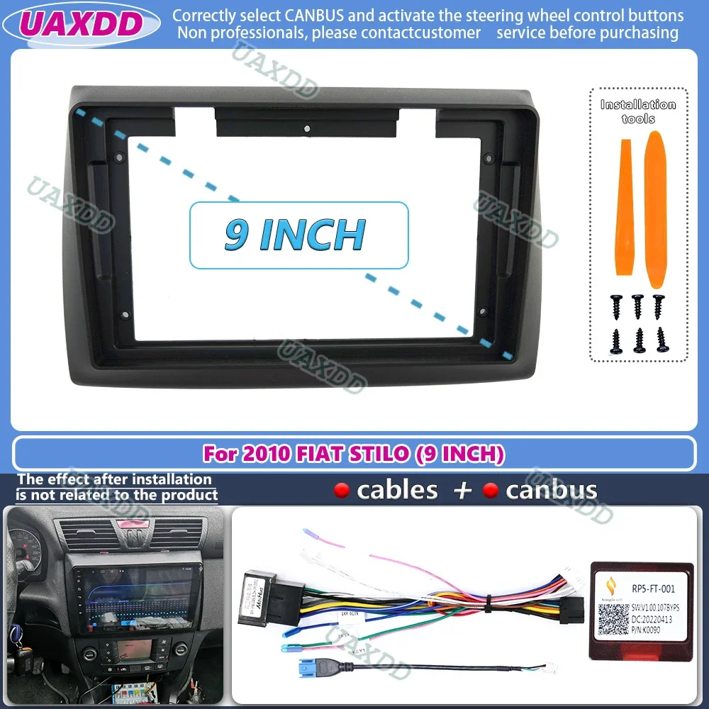 For 2010 FIAT STILO 9INCH 2 Din Car stereo radio Android frame panel fascia cable video harness adapter dashboard decoder canbus