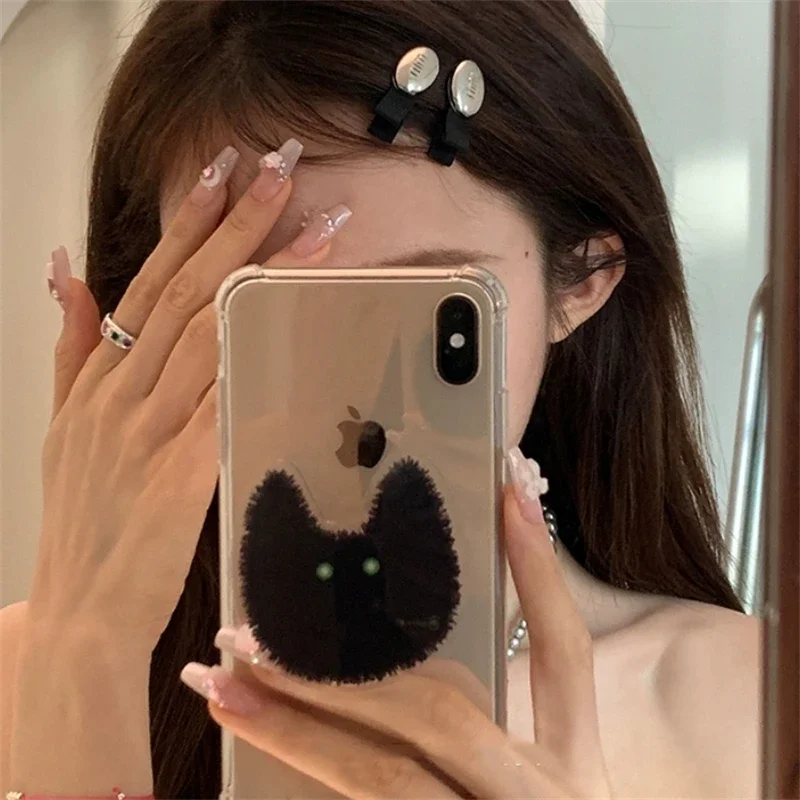 Korean Cute Scare Black Cat Griptok Bracket for IPhone 14 Korea Universal Animal Phone Holder Ring Stand Holder Grip Tok Gift