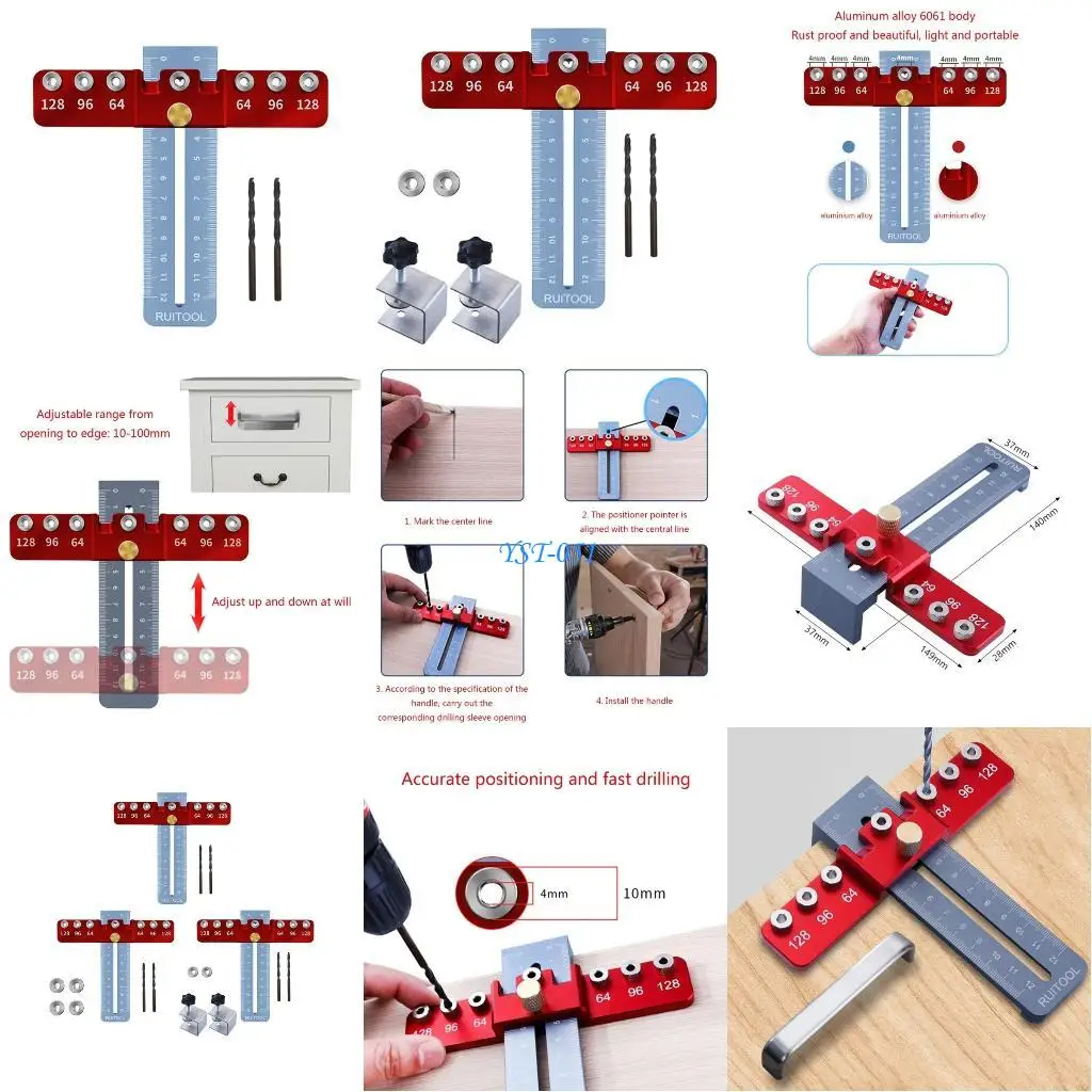 

E15A Cabinet Hardware Jig Tool Adjustable Locator Drill Template Guide for Installation Handles Knobs Doors and Drawer