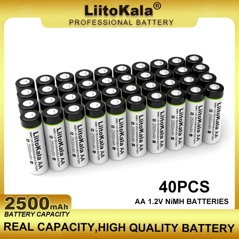 

40PCS Liitokala 1.2V AA 2500mAh Ni-MH Rechargeable Battery For Temperature Gun Remote Control Mouse Toy Batteries