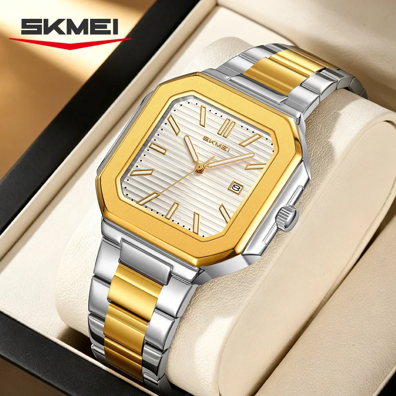 skmei-9398-fashion-couple's-quartz-watch-square-dial-calendar-stainless-steel-strap-elegant-business-watches-for-men-women