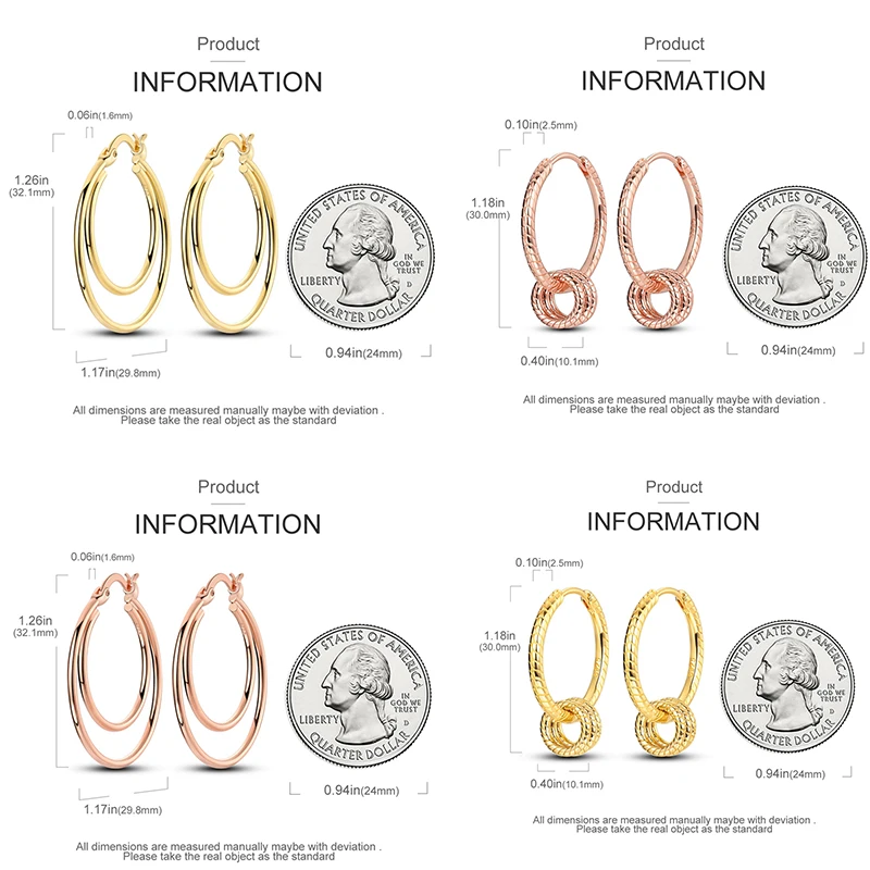 الأصلي 925 فضة أقراط بسيطة تنوعا دائرة كبيرة هوب أقراط للنساء الزفاف المشاركة هدية عيد ميلاد
