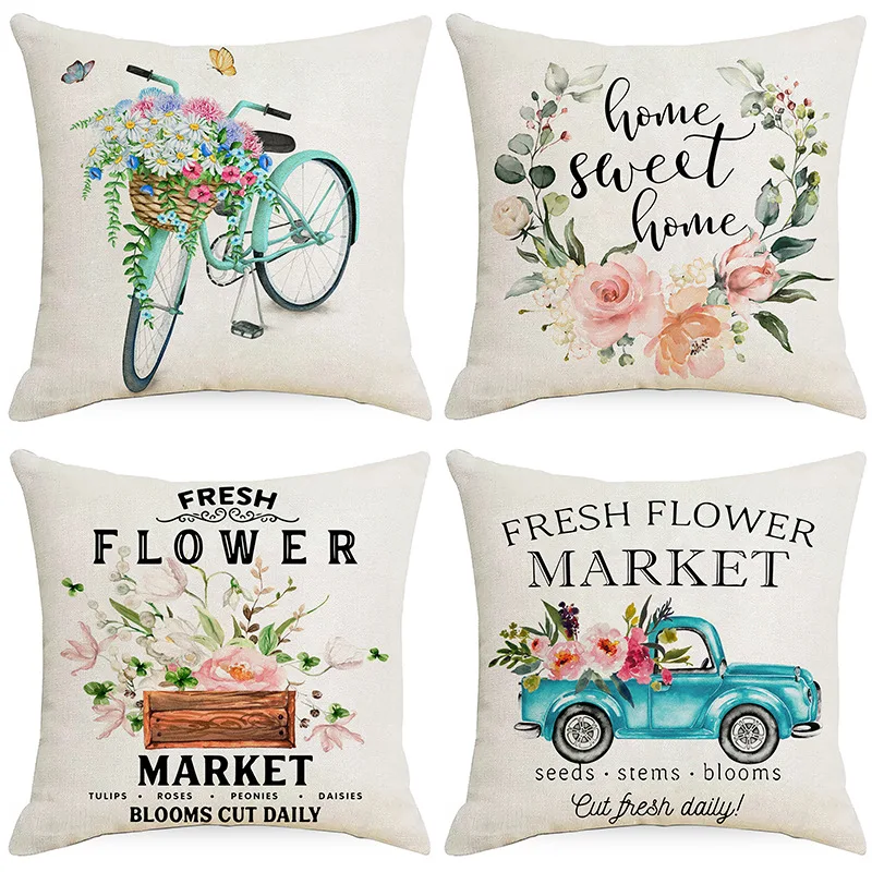 

Spring Pillow Cover 45x45 Floral Farmhouse Pillows Decorative Throw Pillowcase Home Decorations Cushion Cover Linen Cushion Case