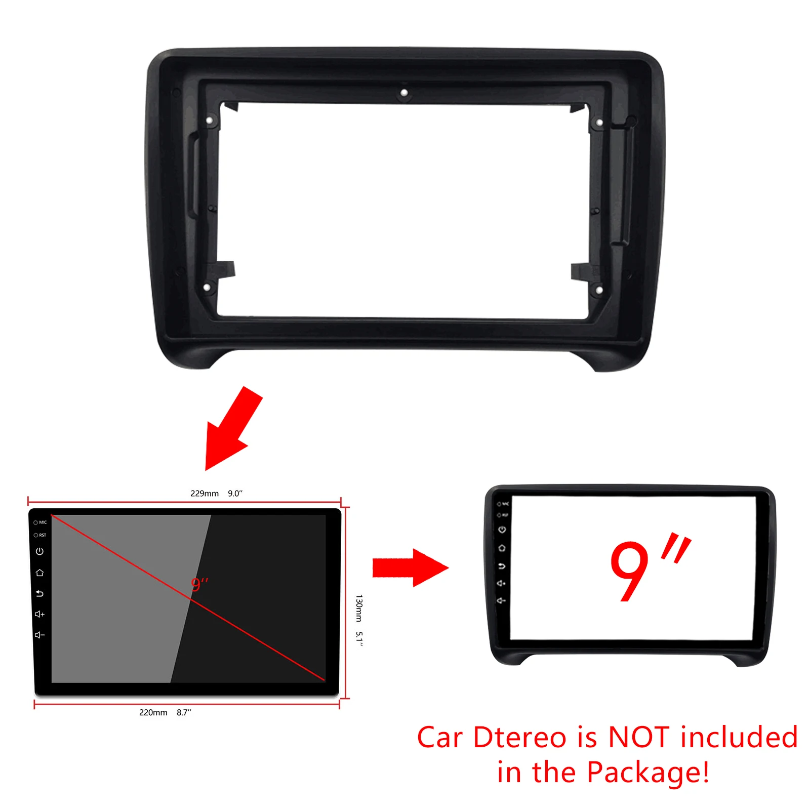 9Inch Car Fascia For AUDI TT 2006 2014 Double Din Car Radio Fascias Frame Audio Fitting Adaptor Panel Cable Canbus Dashboard Kit