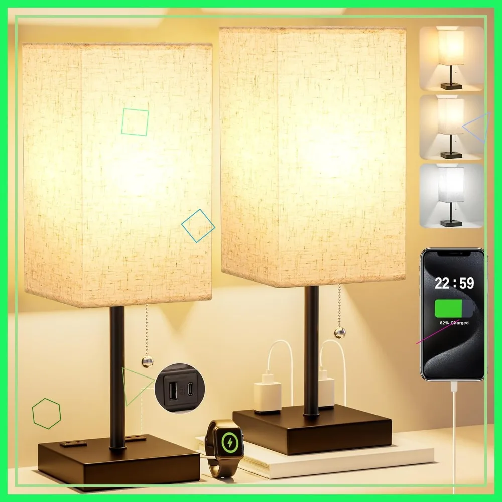 

Набор из 2-х прикроватных ламп с USB-зарядкой, квадратный дизайн, высота 17,4 дюйма, для спальни, гостиной, офиса