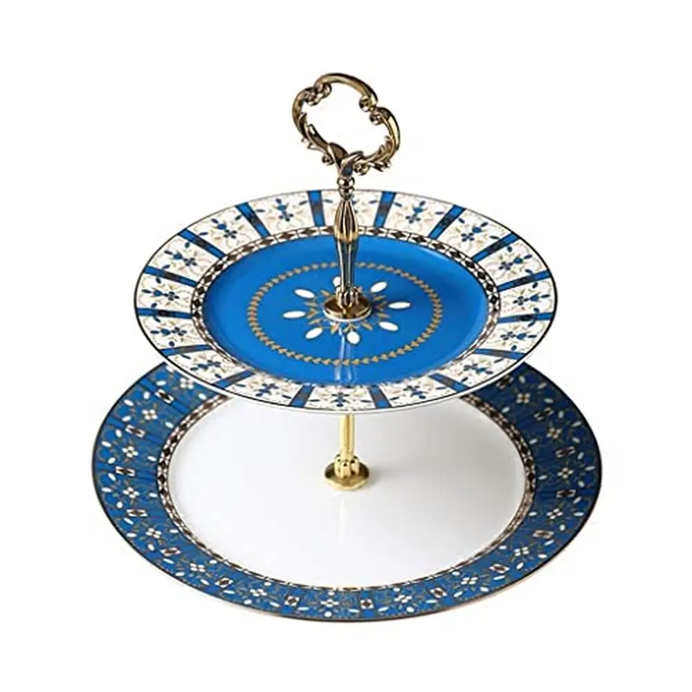 Creative European Style Ceramic Double Cake Stand Wedding Banquet Dessert Plate Gift Box