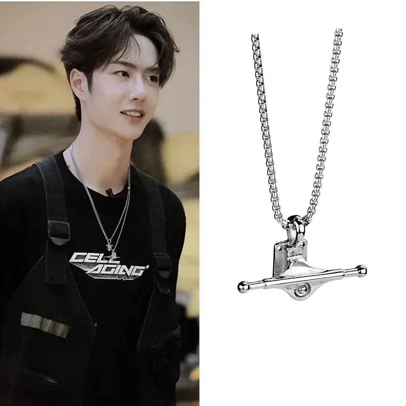 Fashion Hip-Hop Men's Necklaces Skateboard Bracket Pendant for Men Boy Stainless Steel Chain Link Punk Jewelry