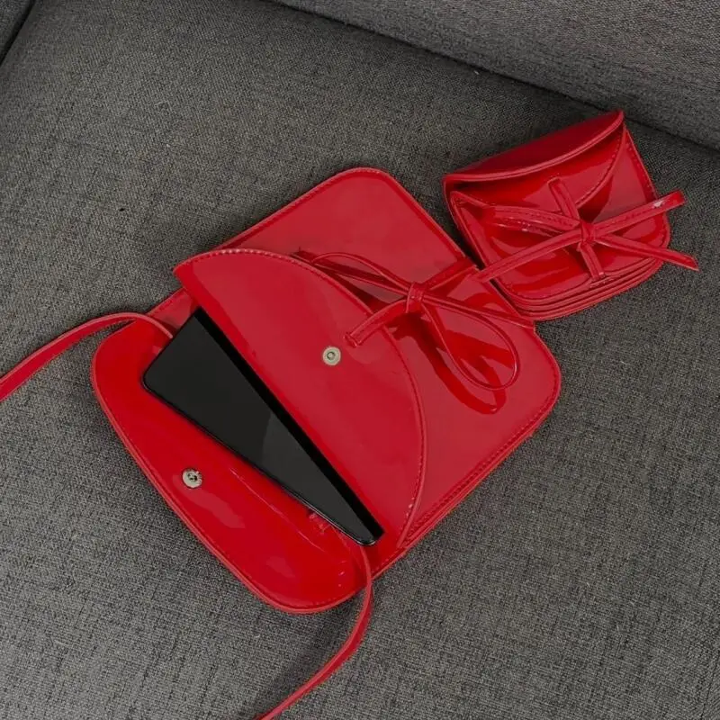 Fashion Mini PU Leather Crossbody Bags For Women Female Bow Knot Handbags Korean Ins Style Red Shoulder Bags New Square Bag