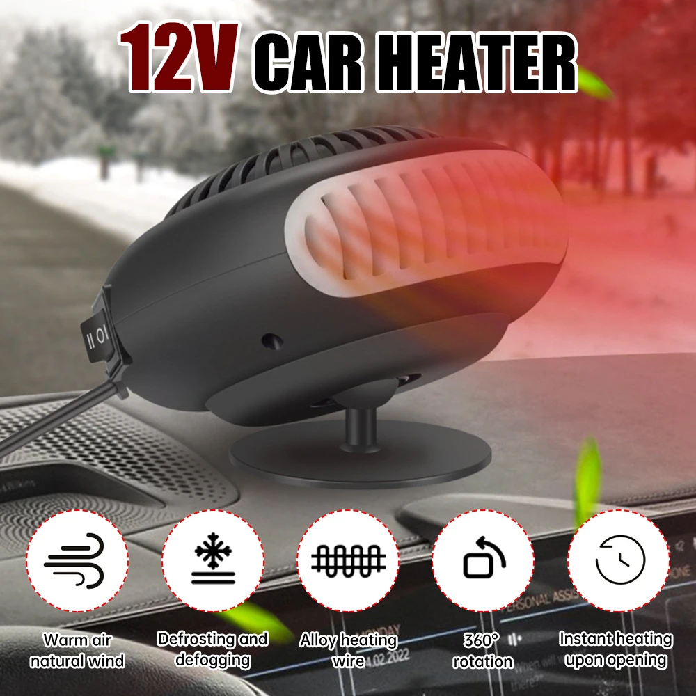 2 IN 1 Car Heater Portable 12V Car Heater Fan CoolingCigarette Lighter Heating Fan Windshield Defroster Demister