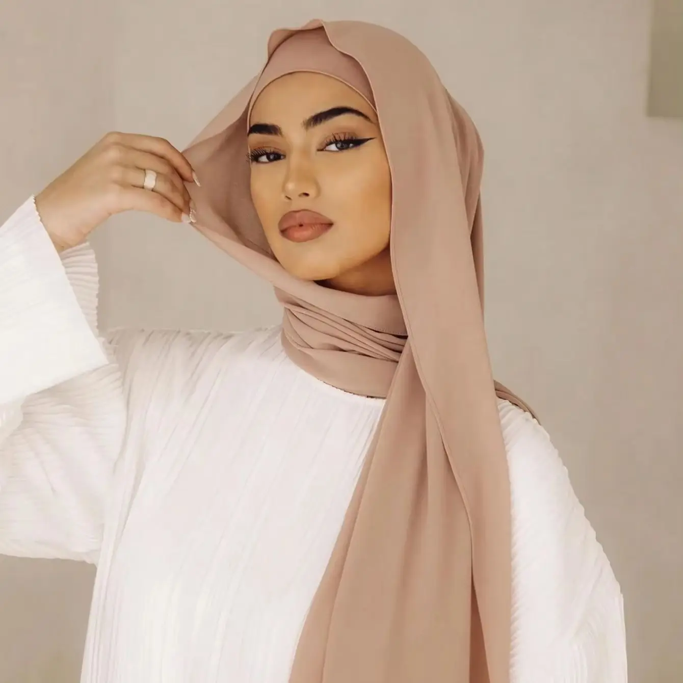 2Pcs/Set Women's Hijab Scarf And Cap Set For Daily Wear Muslim Hijab Chiffon Scarf and Elastic Cap Turban Tube Solid Headscarves