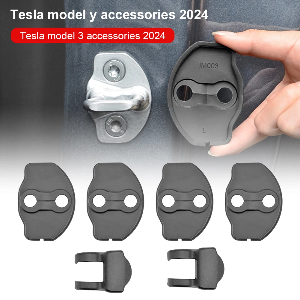 Newest 2016-2024 Tesla Model 3 Model Y Door Lock Cover Protector [Carbon Edition], Anti-Scratch Door Striker Cover Door Latches