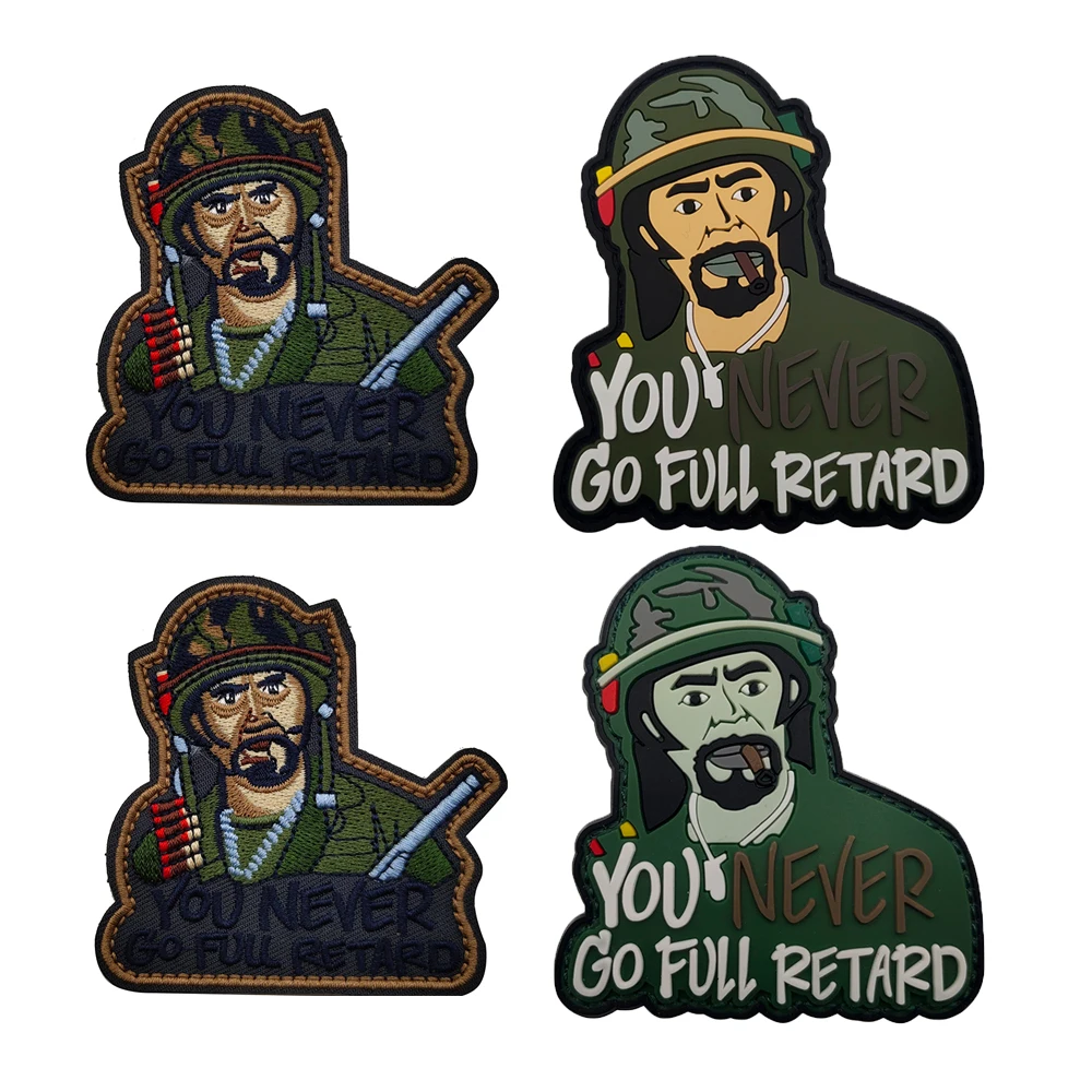 YOU NEVER GO FULL RETARD Knight Soldier Embroidery PVC Rubber Fighter Carton PVC Fabric Human Patch For Bag Hat Sticker Military