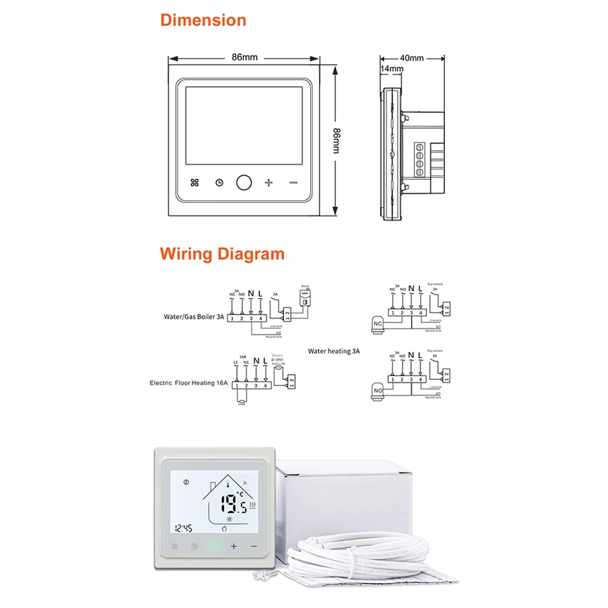 16a Tuya Slimme Wifi Thermostaat Water Elektrische Vloerverwarming Water Gasketel Temperatuurregelaar Voor Alexa Wit