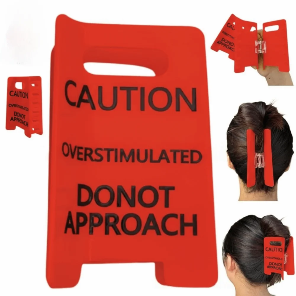 

Novelty Caution Sign Hair Claw Clip Thick Hairs Design Safety Awareness Overstimulated Hair Clip Sensory Input Warning Message